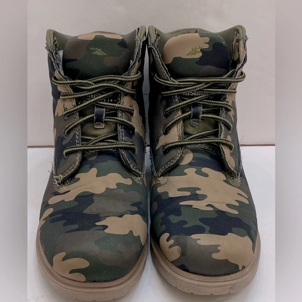 Deer Stags Camo Boots Men’s Size 6M Black Tan Green Waterproof Hunting Fishing